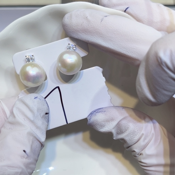 淡水珍珠耳钉银S925镶嵌