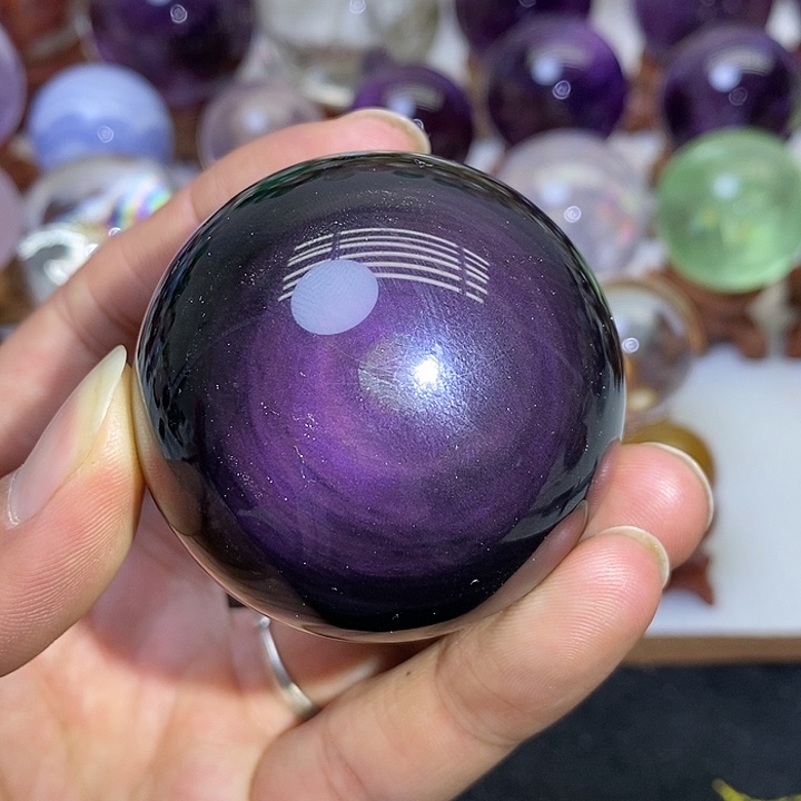 黑曜岩珠宝奇石未镶嵌彩矅石紫光球