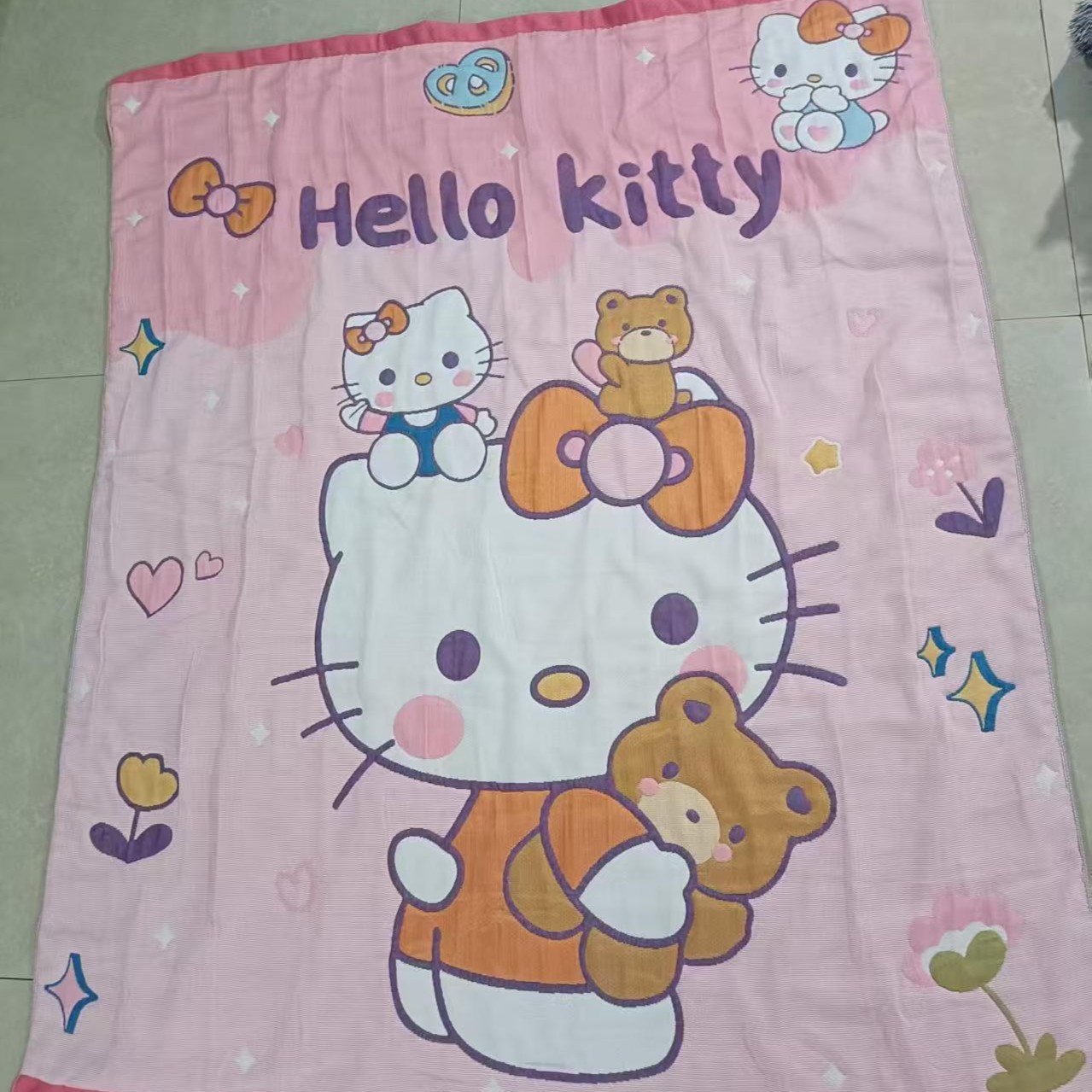【粉色猫猫】120*150cm亲肤可爱卡通柔软纱布泡芙被XH