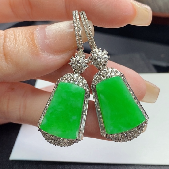 翡翠18K金镶嵌耳饰无事牌耳坠吊坠两用款