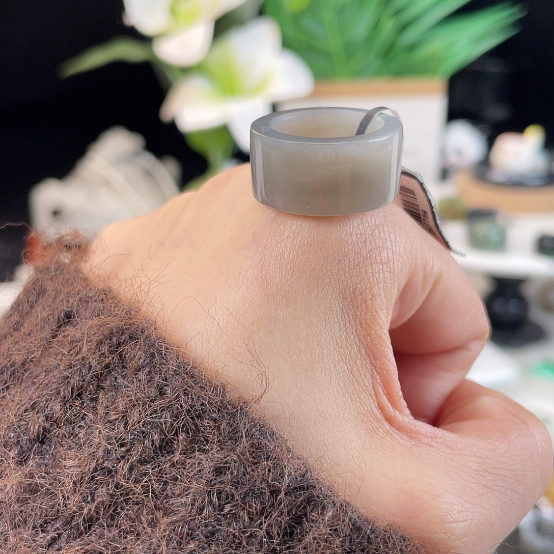 和田玉未镶嵌戒指E127高级浓郁灰17.2