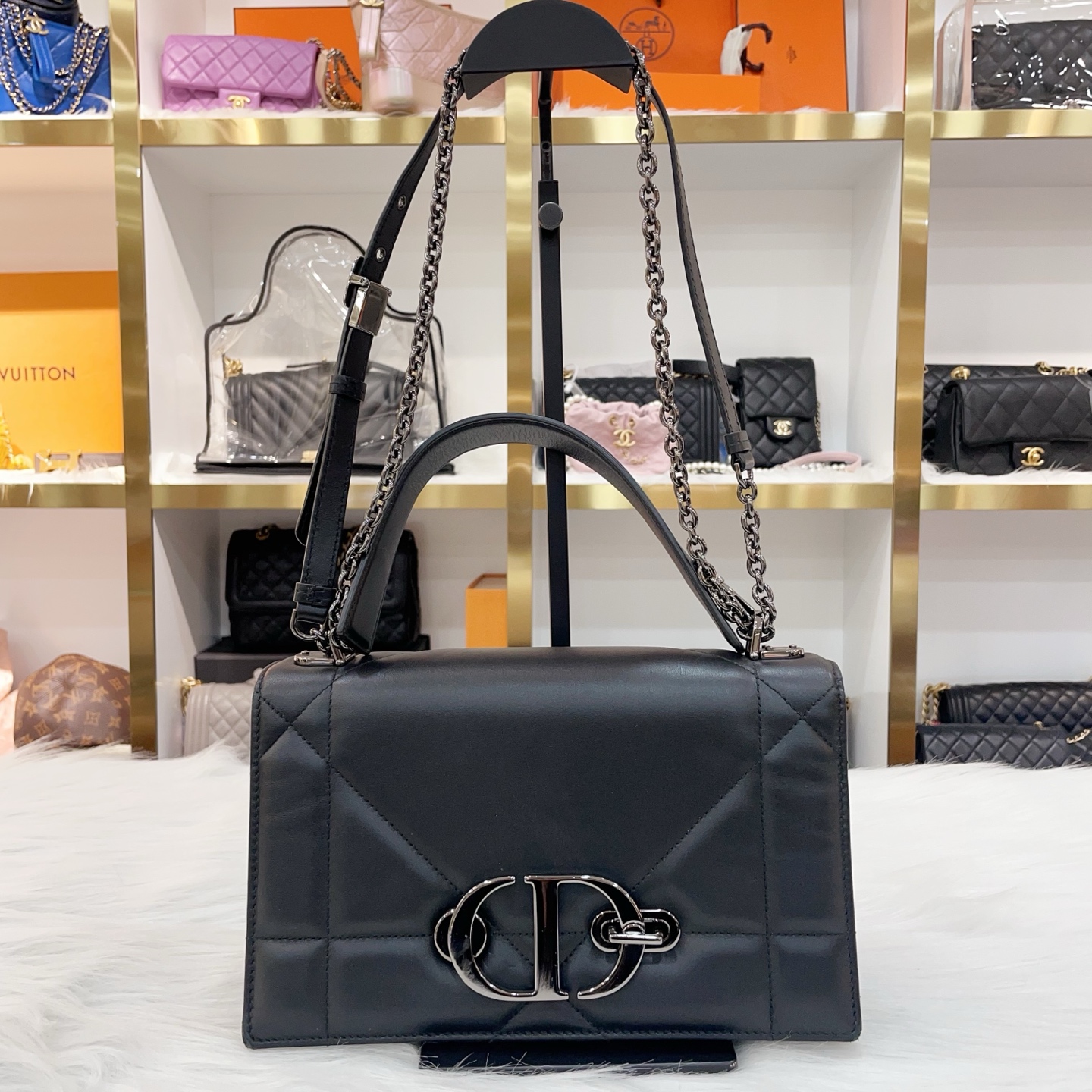 99新 DIOR/迪奥 新款全皮黑色蒙田30链条包  黑武士链条包