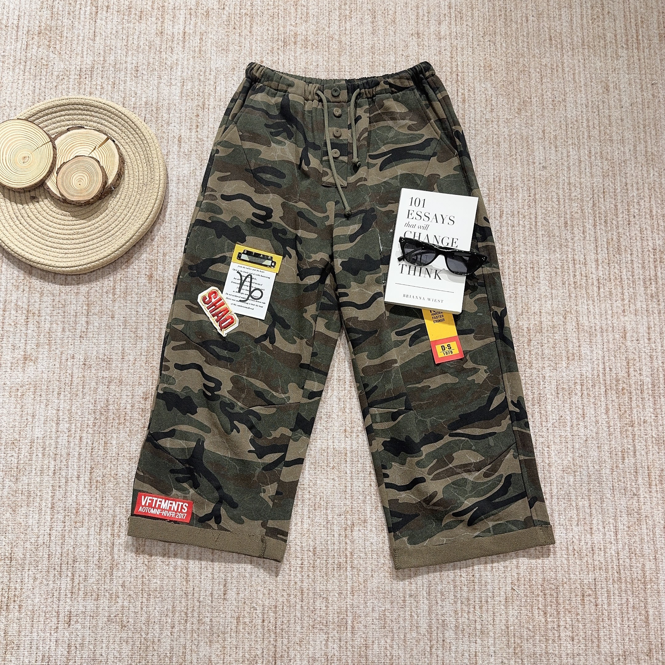 2025秋季新款韩版百搭迷彩阔腿休闲裤4762