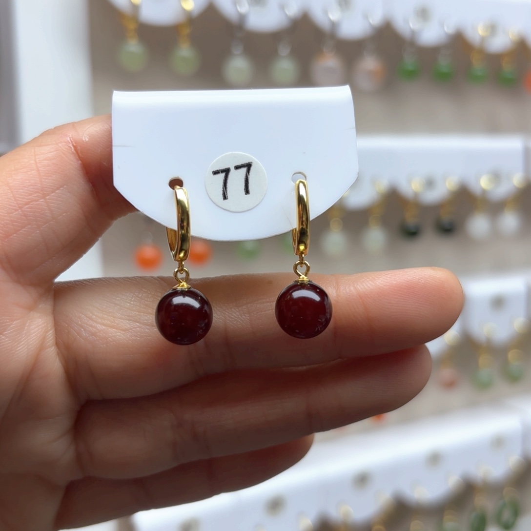 血珀耳饰银S925镶嵌血珀