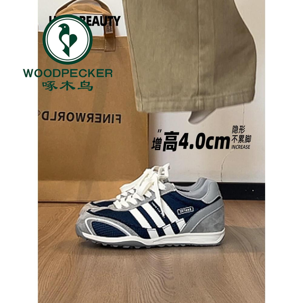 啄木鸟网面德训鞋女款2025夏季新款爆款透气内增高休闲运动阿甘鞋