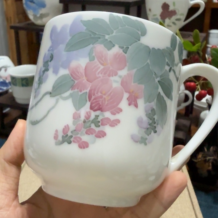 健***健醴陵手绘大球泥茶杯缺盖微瑕