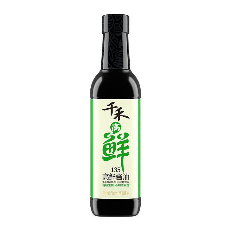 千禾酱油135高鲜特级生抽500mL瓶装酿造酱油凉拌烧炒菜家用调味料