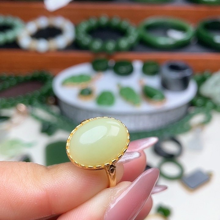 和田玉戒指银S925镶嵌