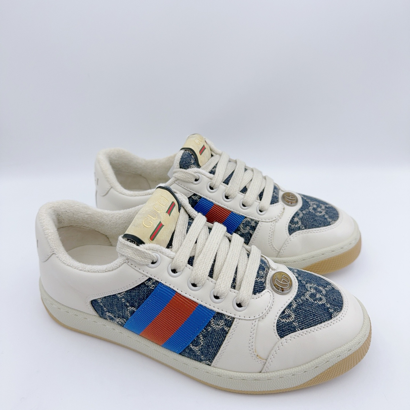 99新 GUCCI/古驰 35.5码/蓝色牛仔银丝脏脏鞋/02136