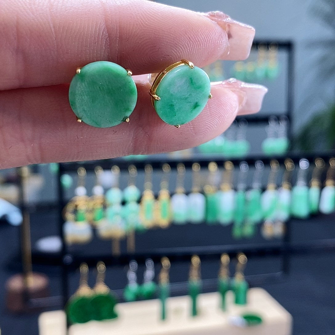 翡翠耳饰银S925镶嵌翡翠