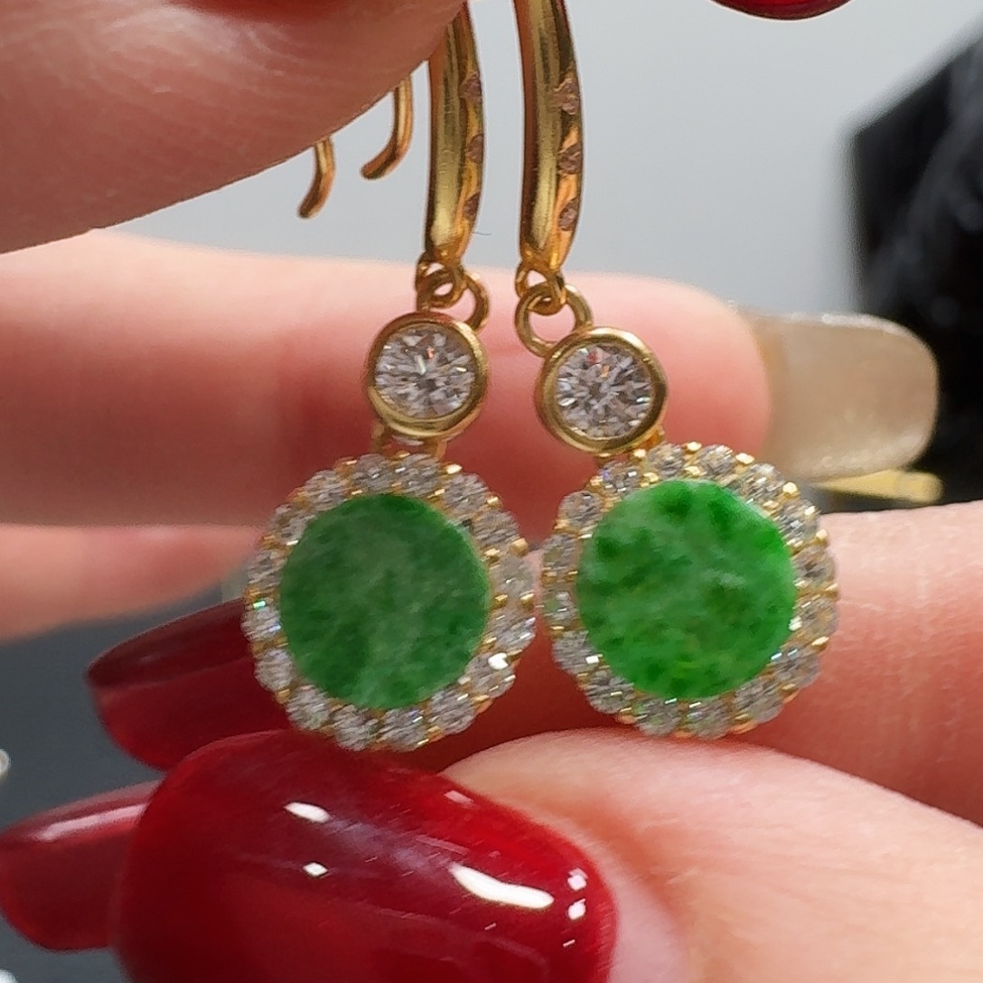 翡翠耳饰银S925镶嵌耳饰