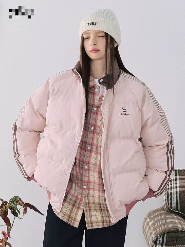 C5D三色”E字母”下摆拼接针织立领棉服外套