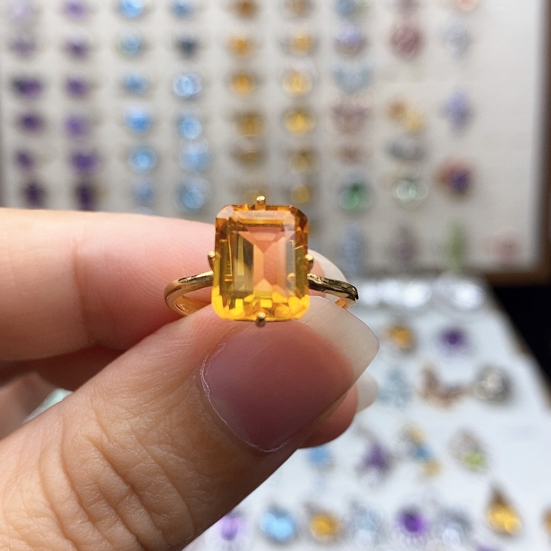 黄晶戒指银S925镶嵌白*不含证书