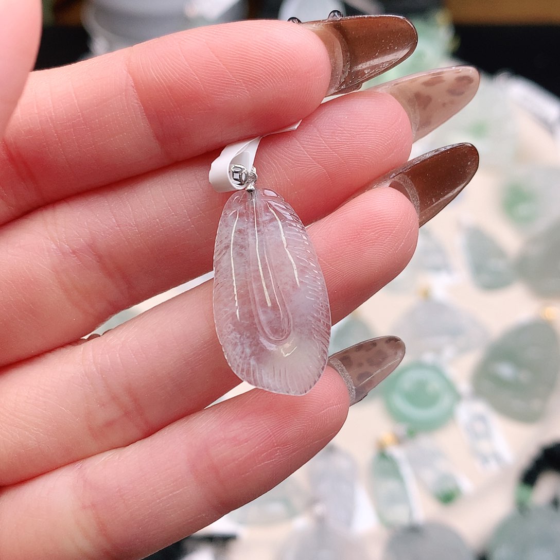 翡翠颈饰18K金镶嵌冰羽毛30.6、24.7、14、2