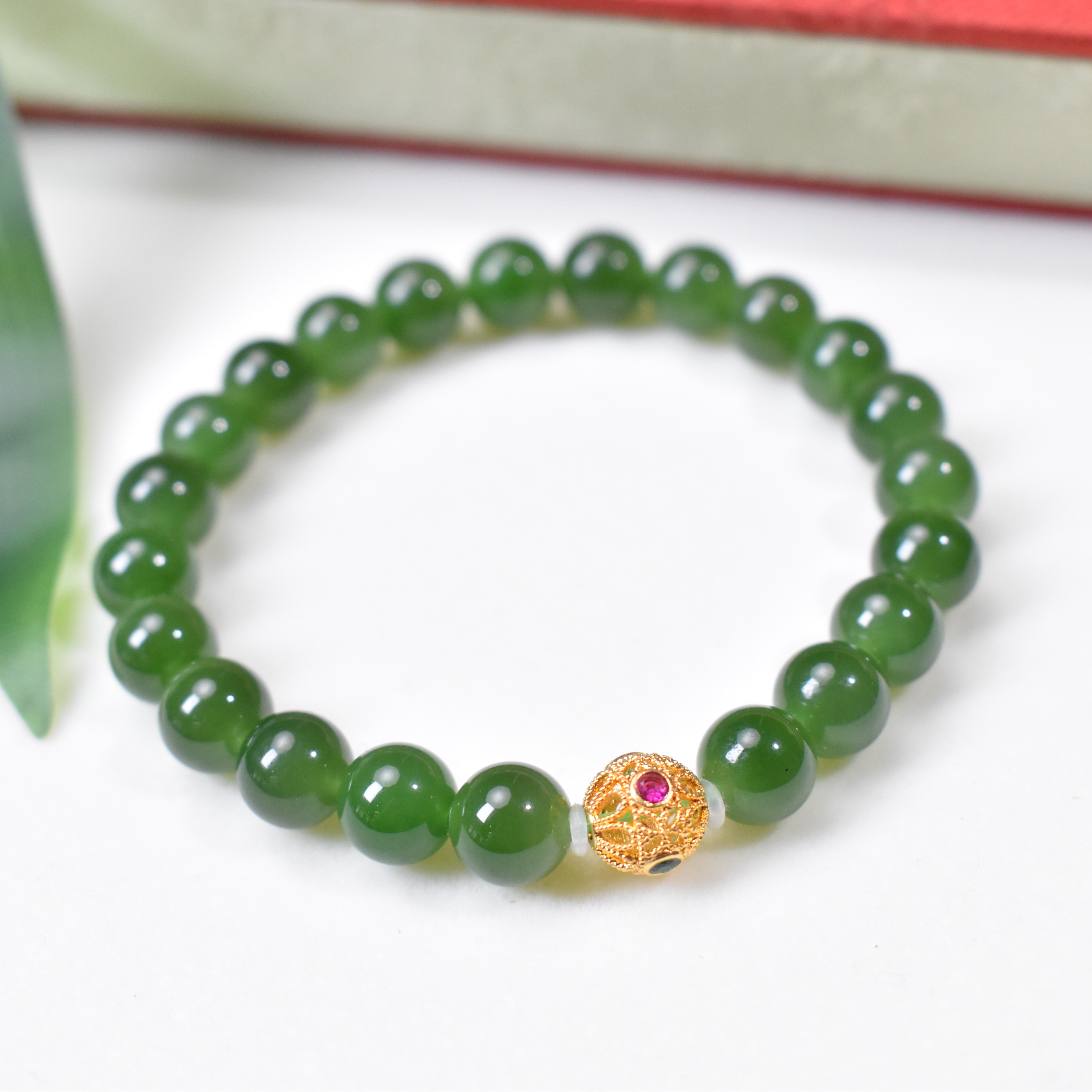 【睿泽鉴宝】18K和田玉碧玉手串8mm JAN0038