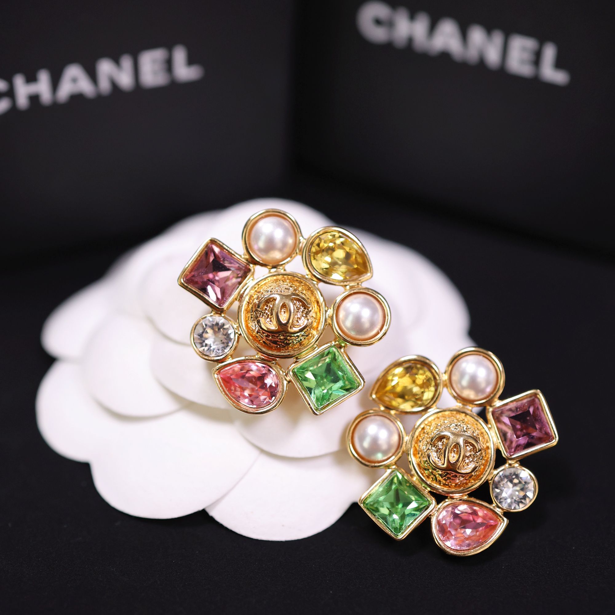 未使用 Chanel/香奈儿 26年新款彩宝双C大号圆形耳钉