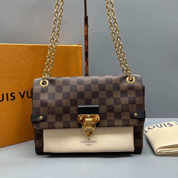 95新 LouisVuitton/路易威登 棕棋盘格拼色Vavin链条包 尺寸25*18