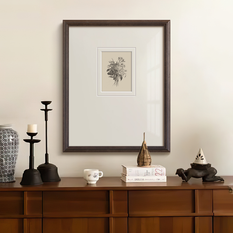 素描花卉》黑白铅笔画法式中古风客厅装饰画餐厅玄关卧室复古挂画