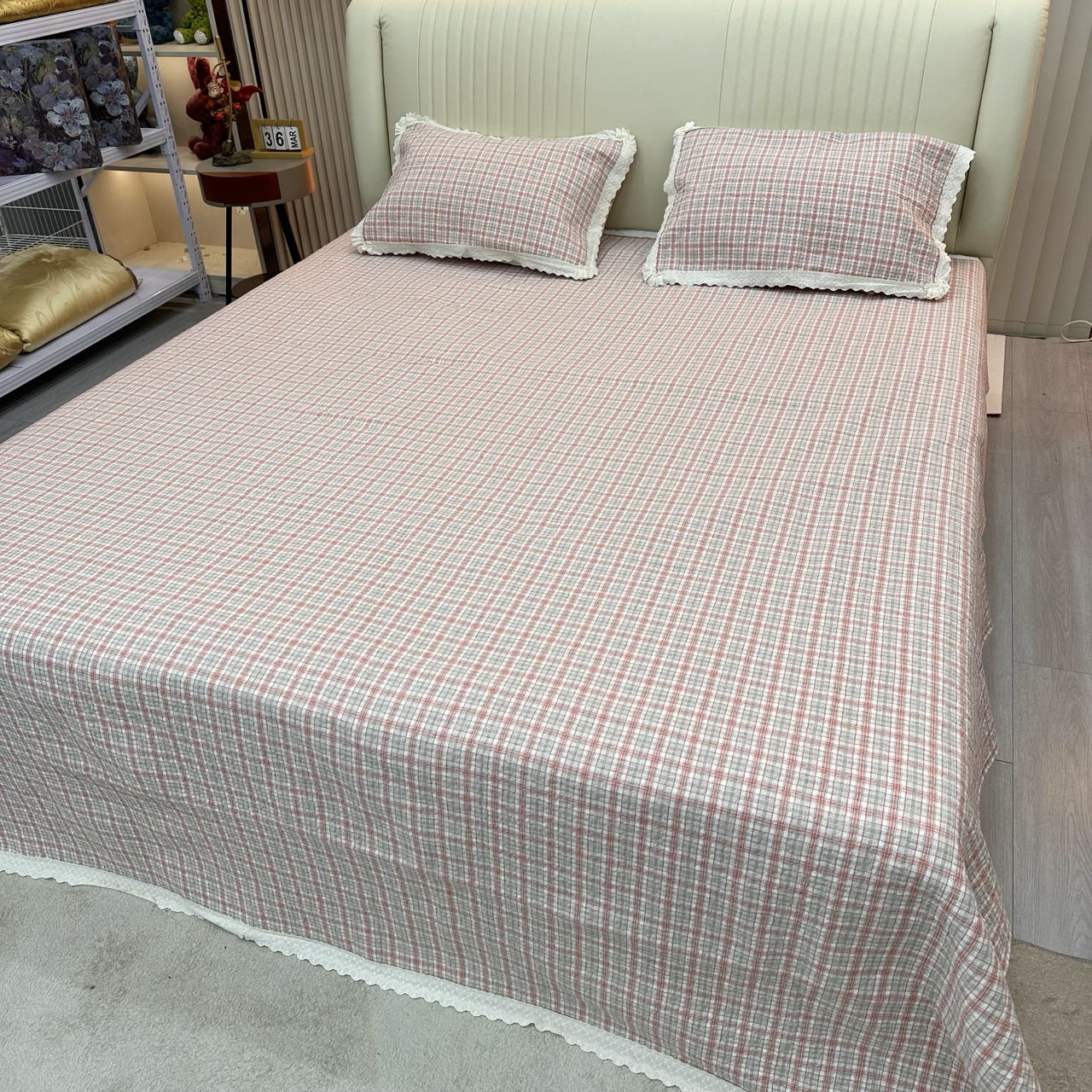 【南瓜派红】230cm*250cm全棉床盖水洗三件套（赠送同款枕套）