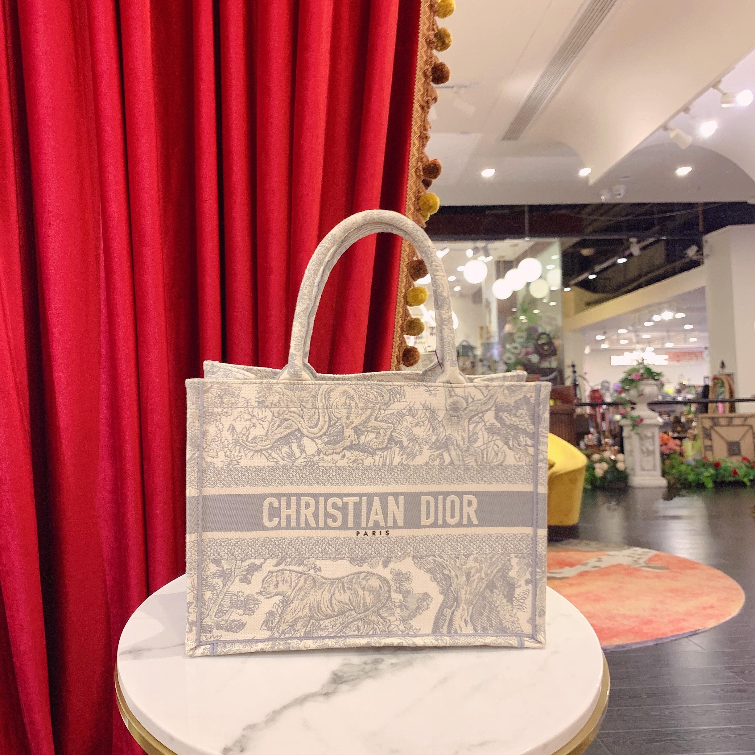 95新 DIOR/迪奥 GGS动物园tote中号灰色帆布芯片款20年51110771