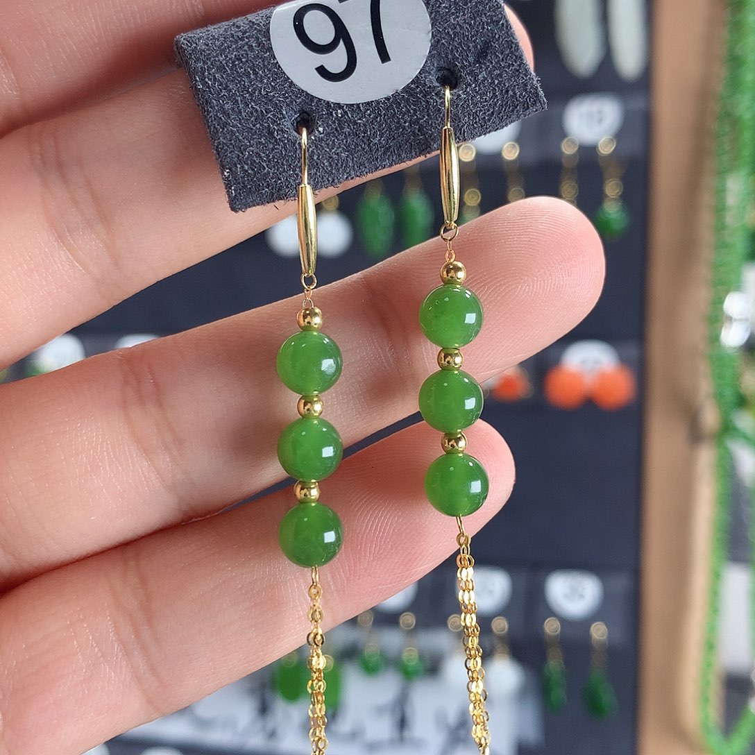 和田玉耳饰18K金镶嵌97