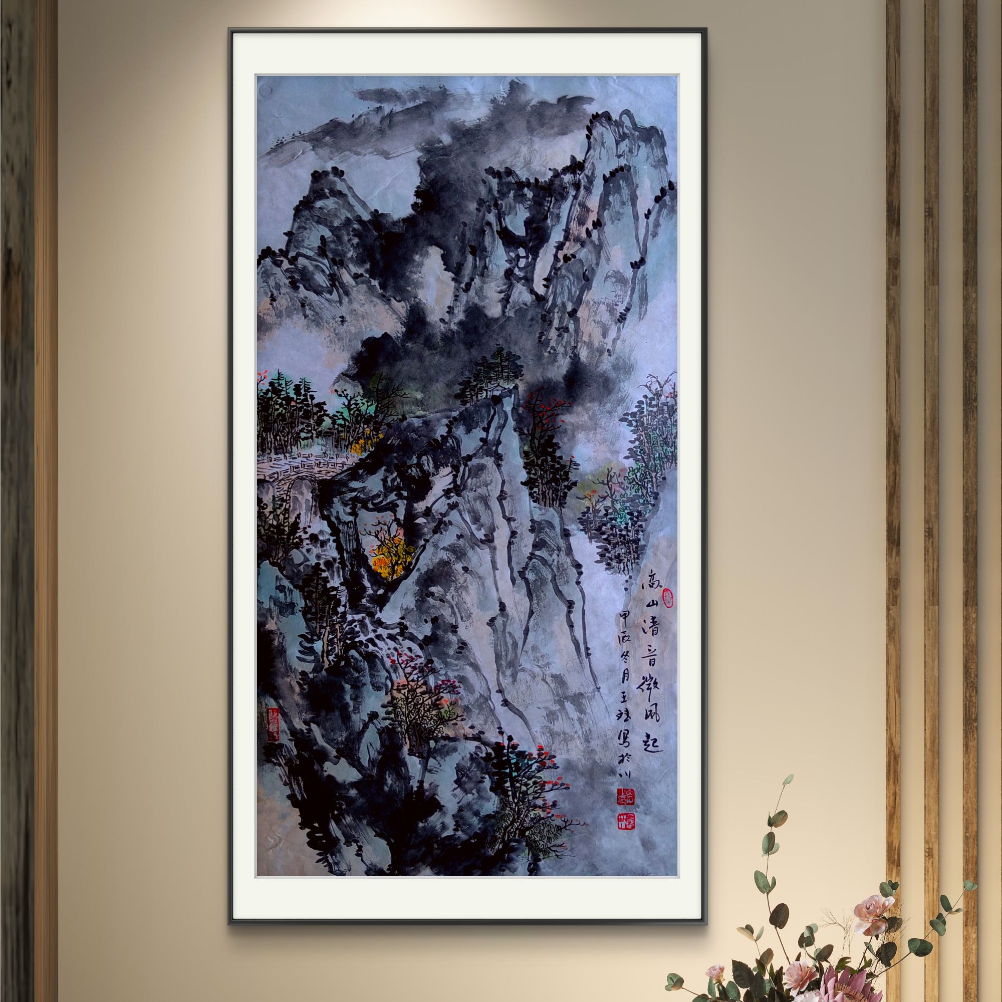 三尺50*100王斌手绘青绿山水画客厅书房玄关国画