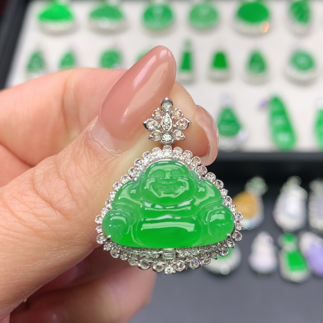 翡翠18K金镶嵌吊坠(不含链)