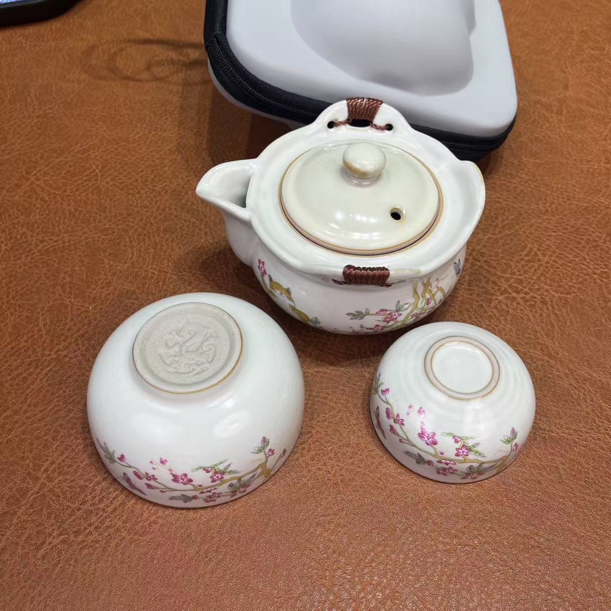G2572-猫咪紫藤花手抓壶旅行套
