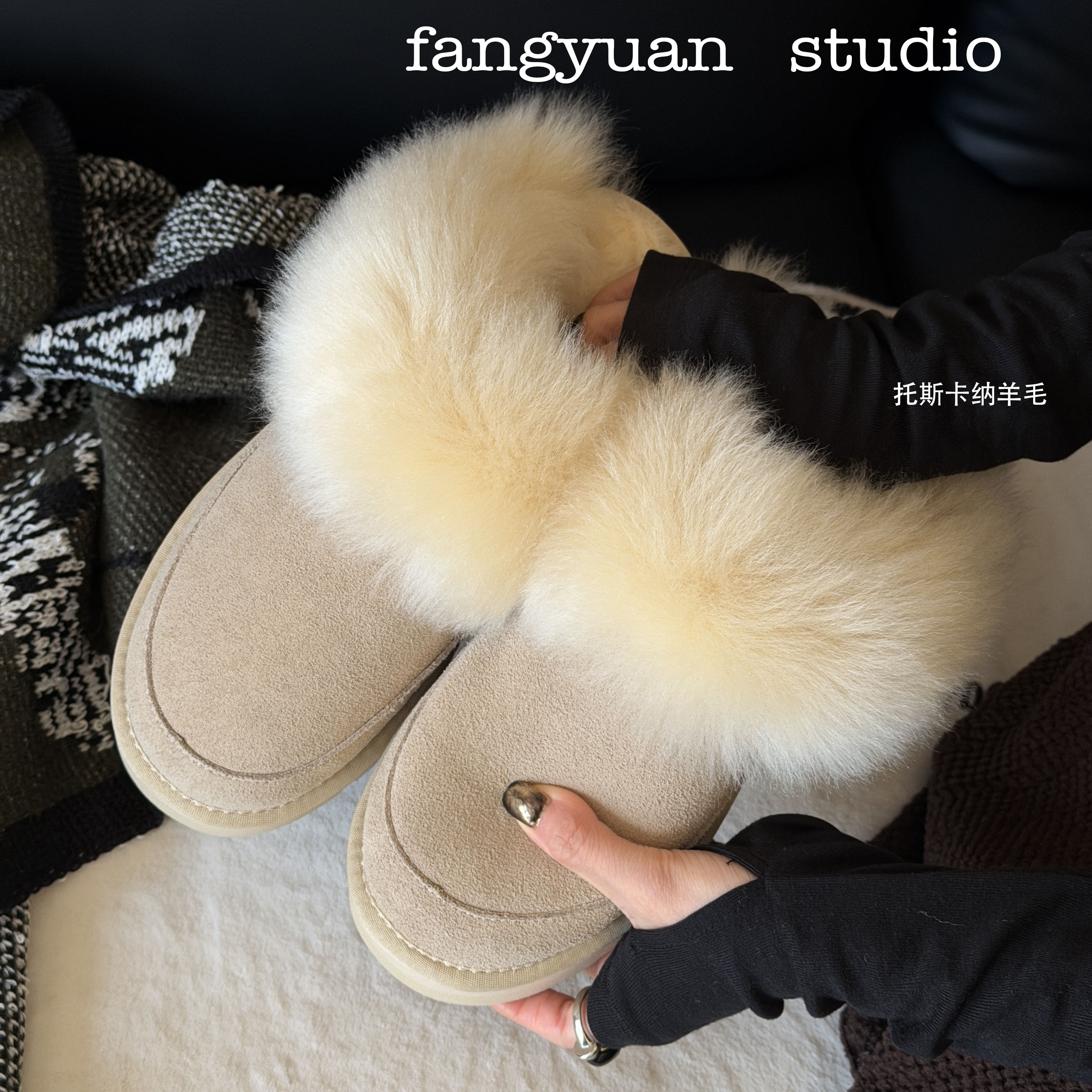 托斯卡纳韩版厚底保暖冬季磨砂皮时尚雪地靴羊毛拖雪地靴拖鞋