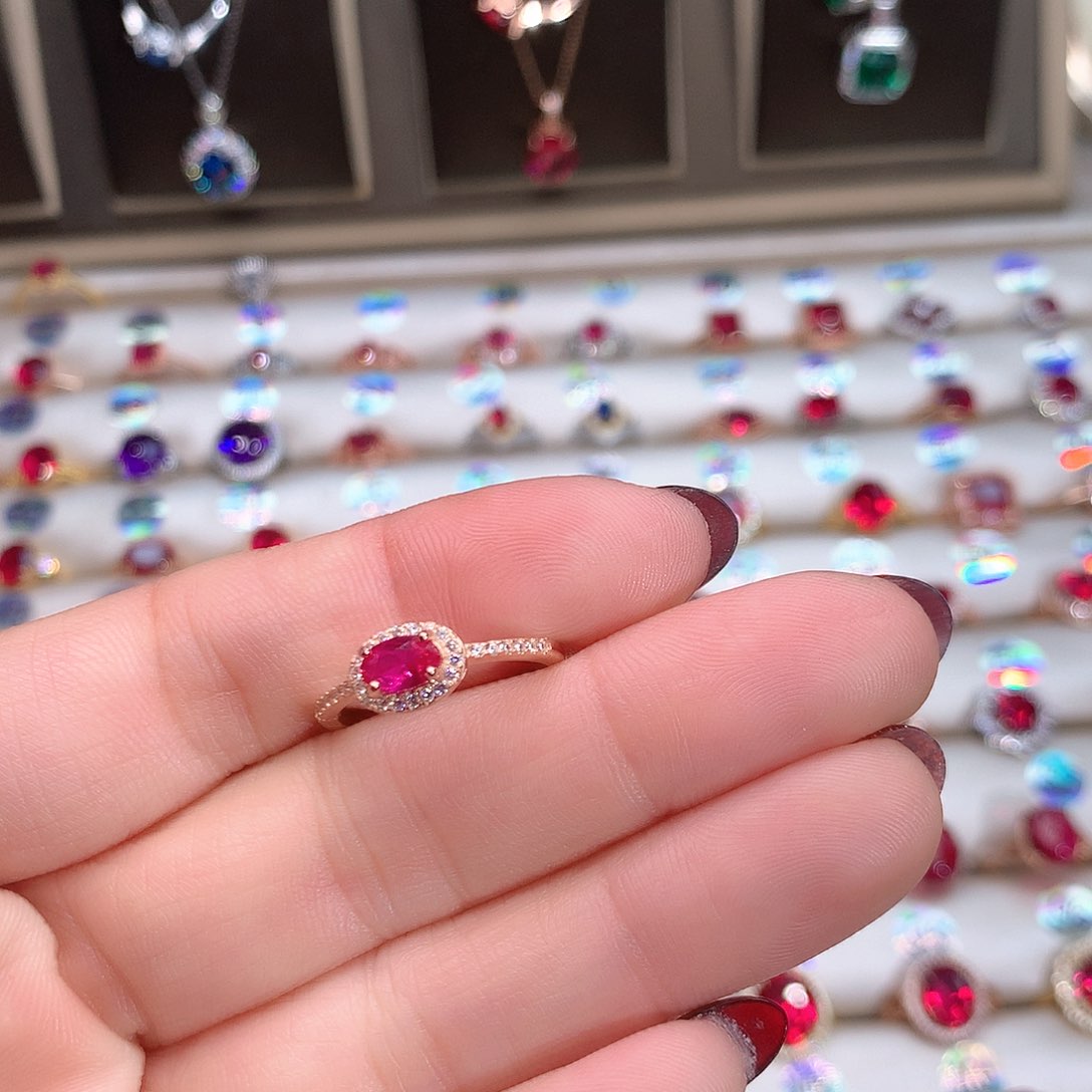 红宝石戒指银S925镶嵌4.6