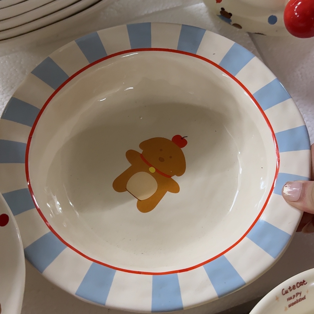 搪瓷微瑕蓝条纹盘一个