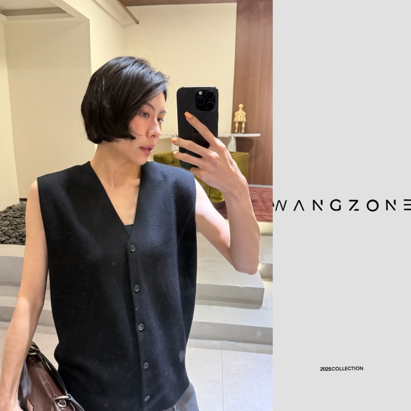WANG ZONE | 意大利进口60/2精纺羊毛加集圈丝V领亲肤百搭马甲上
