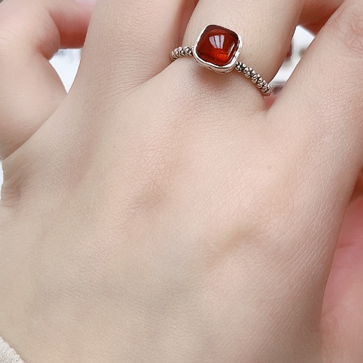 血珀戒指银S925镶嵌天然