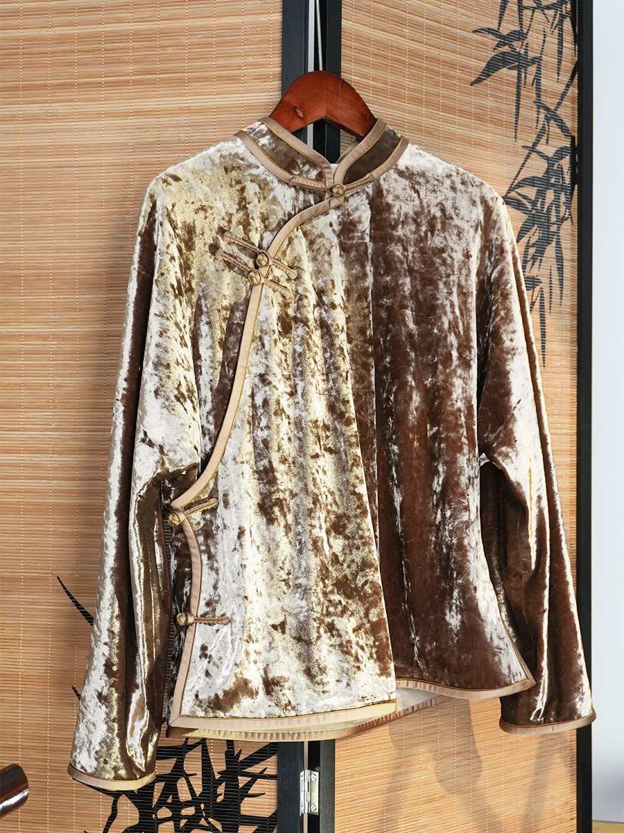 新中式丝绒改良旗袍金色加绒旗袍上衣气质女装汉服