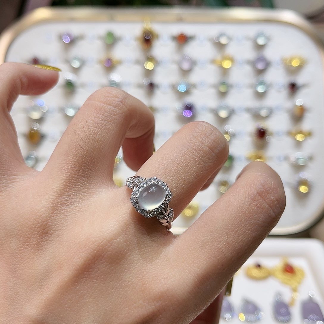 蛇纹石玉戒指银S925镶嵌