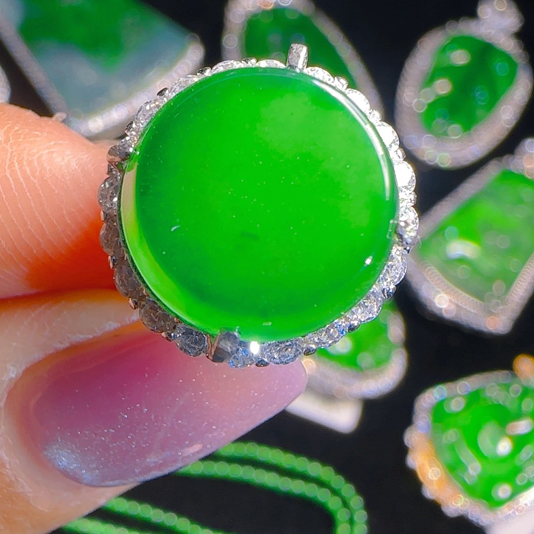 翡翠戒指银S925镶嵌天然