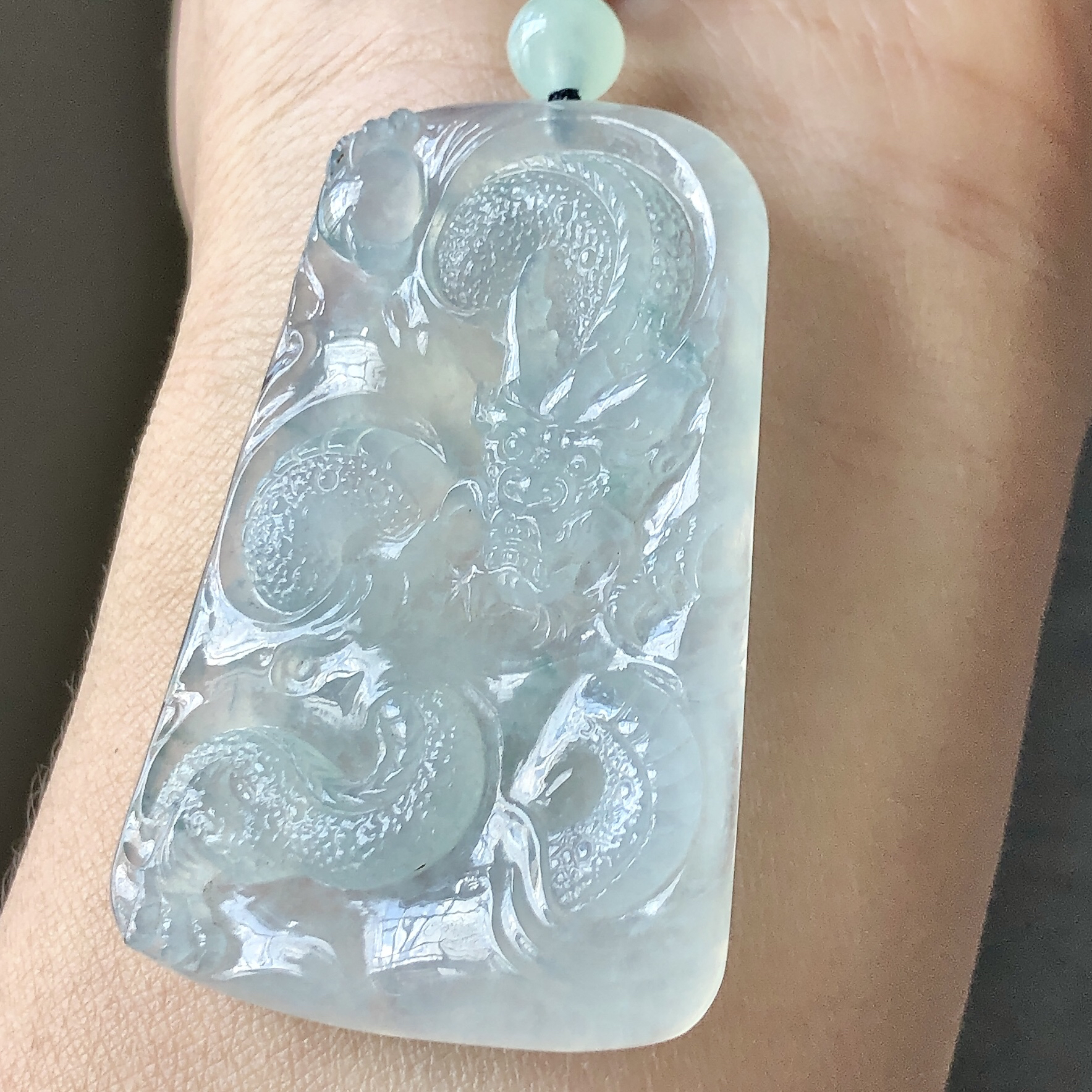 缅甸天然A货翡翠老坑冰种龙牌吊坠尺寸48/32/6