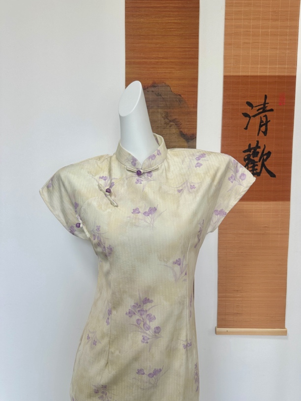 【紫遥】立领一字扣日常旗袍复古少女风提花新中式紫色夏款
