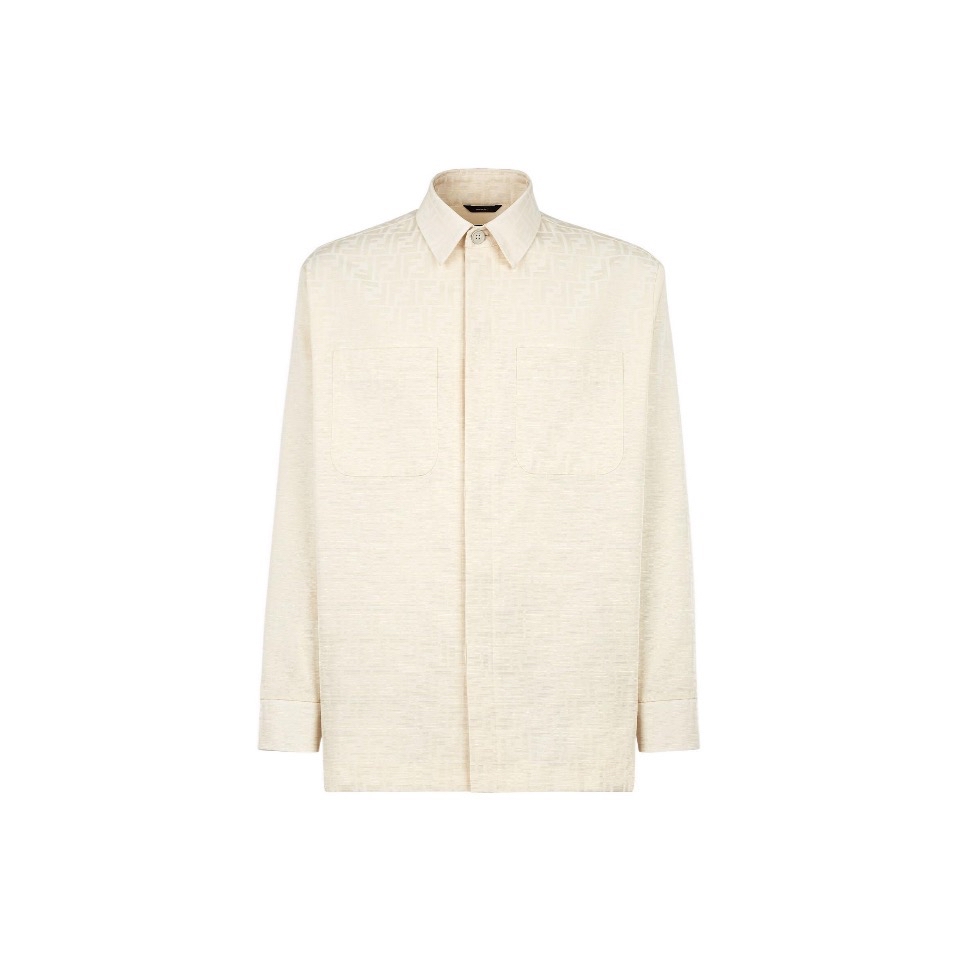 99新 FENDI/芬迪 米色满印经典logo衬衫 44 9334656 胸围117