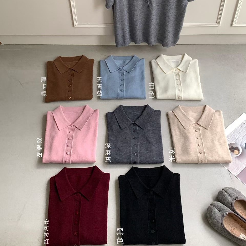 毛衣女短袖常规款上衣衬衫毛针织衫POLO领夏季翻领