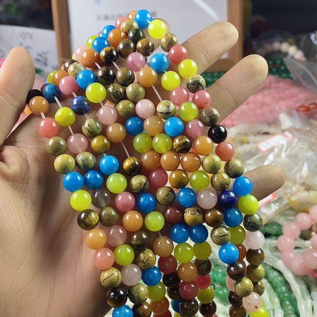 玛瑙/玉髓珠宝半成品合金一条天然石8mm多宝A249