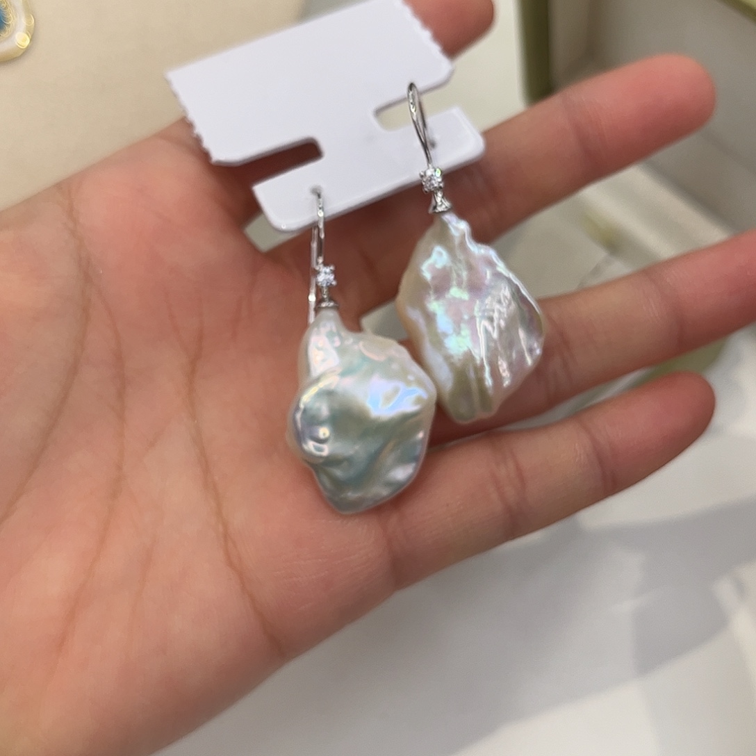 耳饰银S925镶嵌淡水珍珠