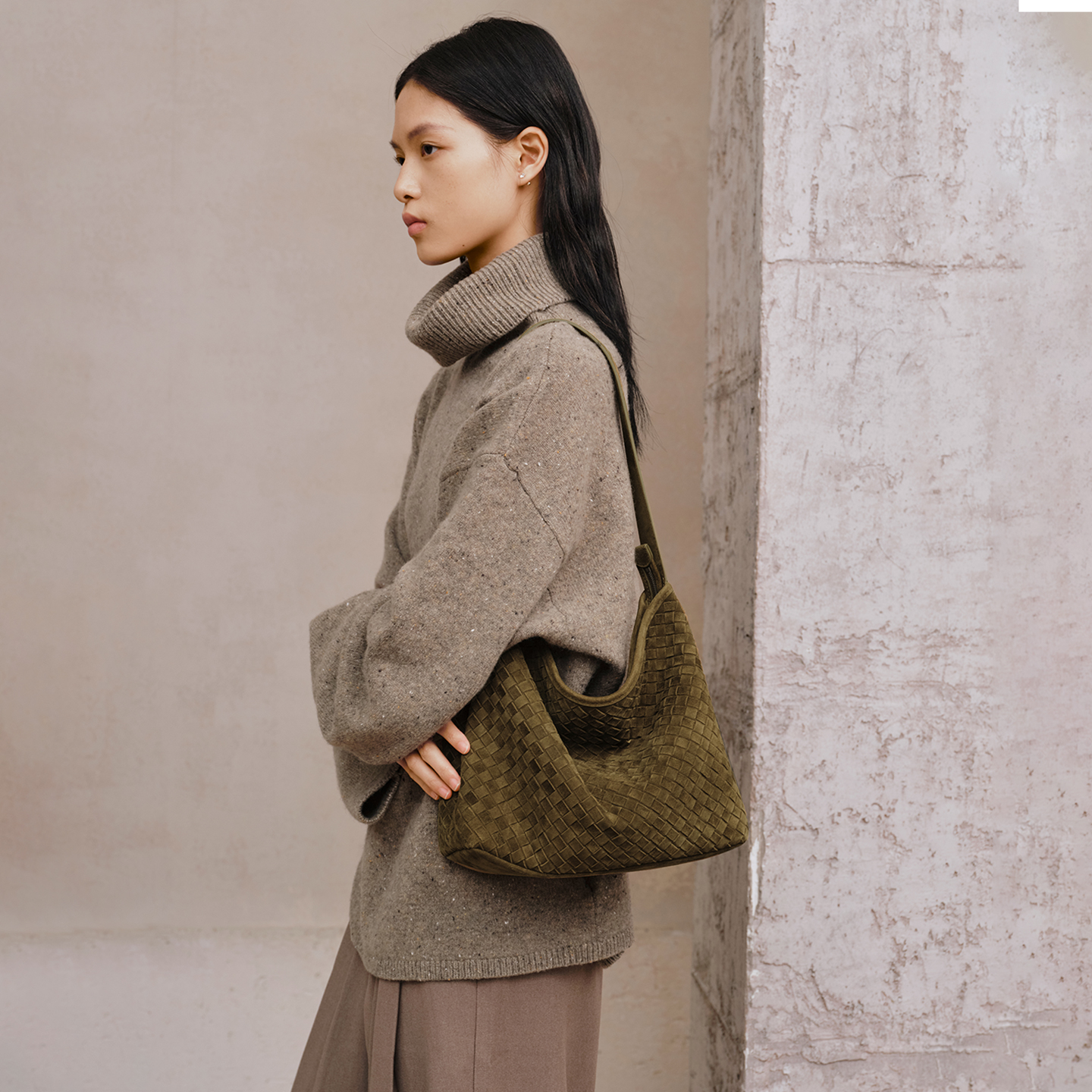 AVALEA葳里 羊麂皮编织Hobo托特包 轻复古慵懒大容量单肩女包C429