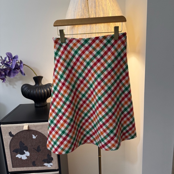 MUMU家【彩色羽冠】设计款格子半身中裙甜美浪漫系