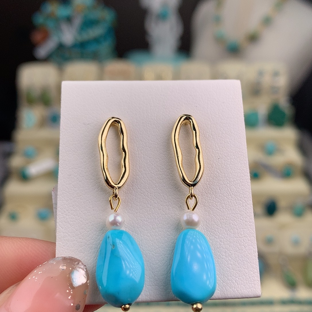 绿松石未镶嵌耳饰