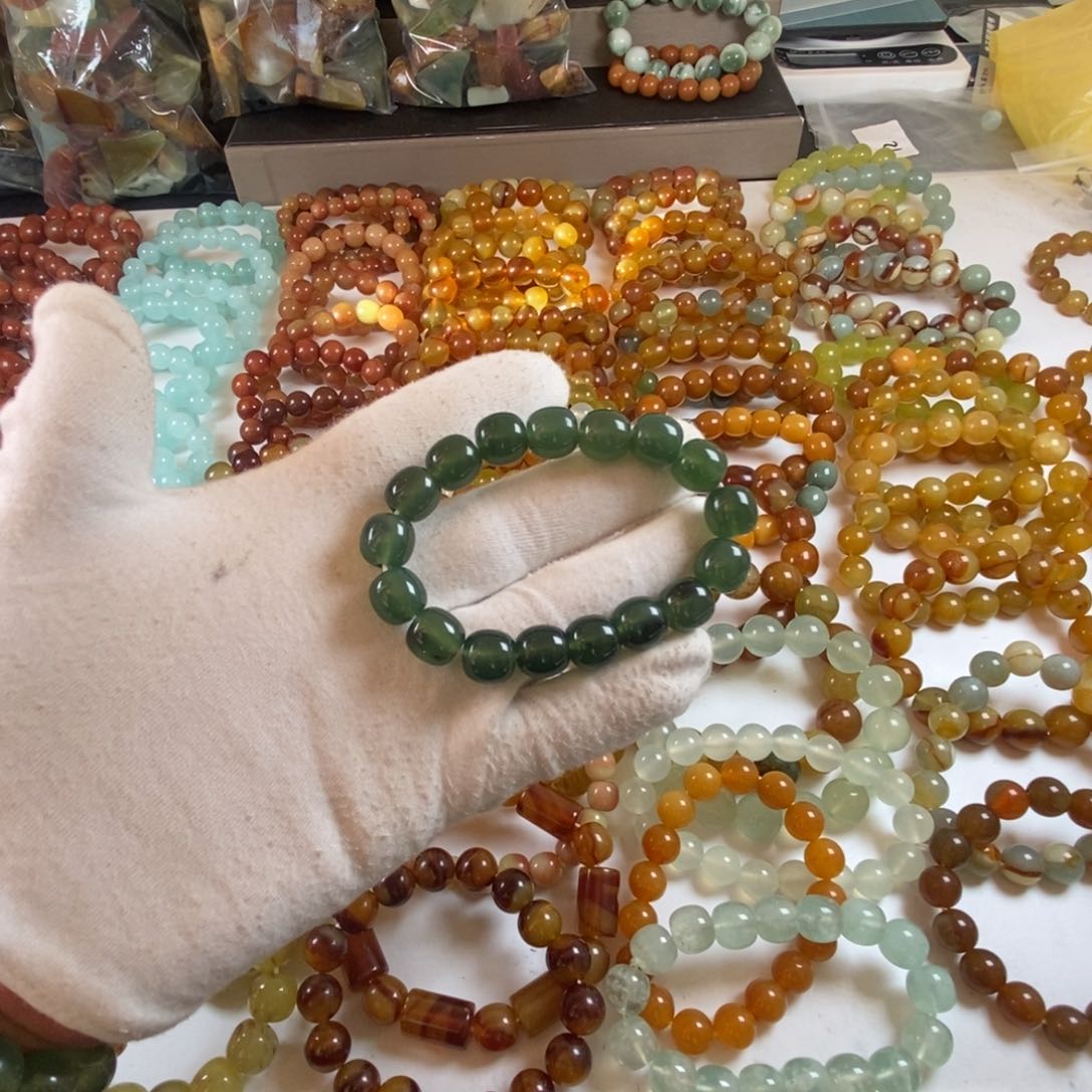 蛇纹石玉手链未镶嵌卡12老型手串