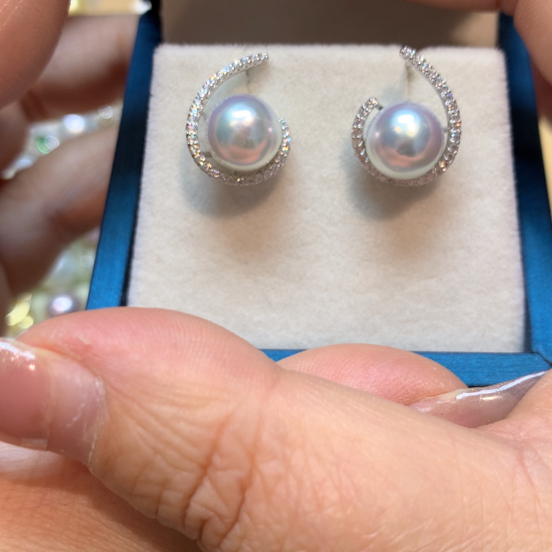 海水珍珠耳饰银S925镶嵌