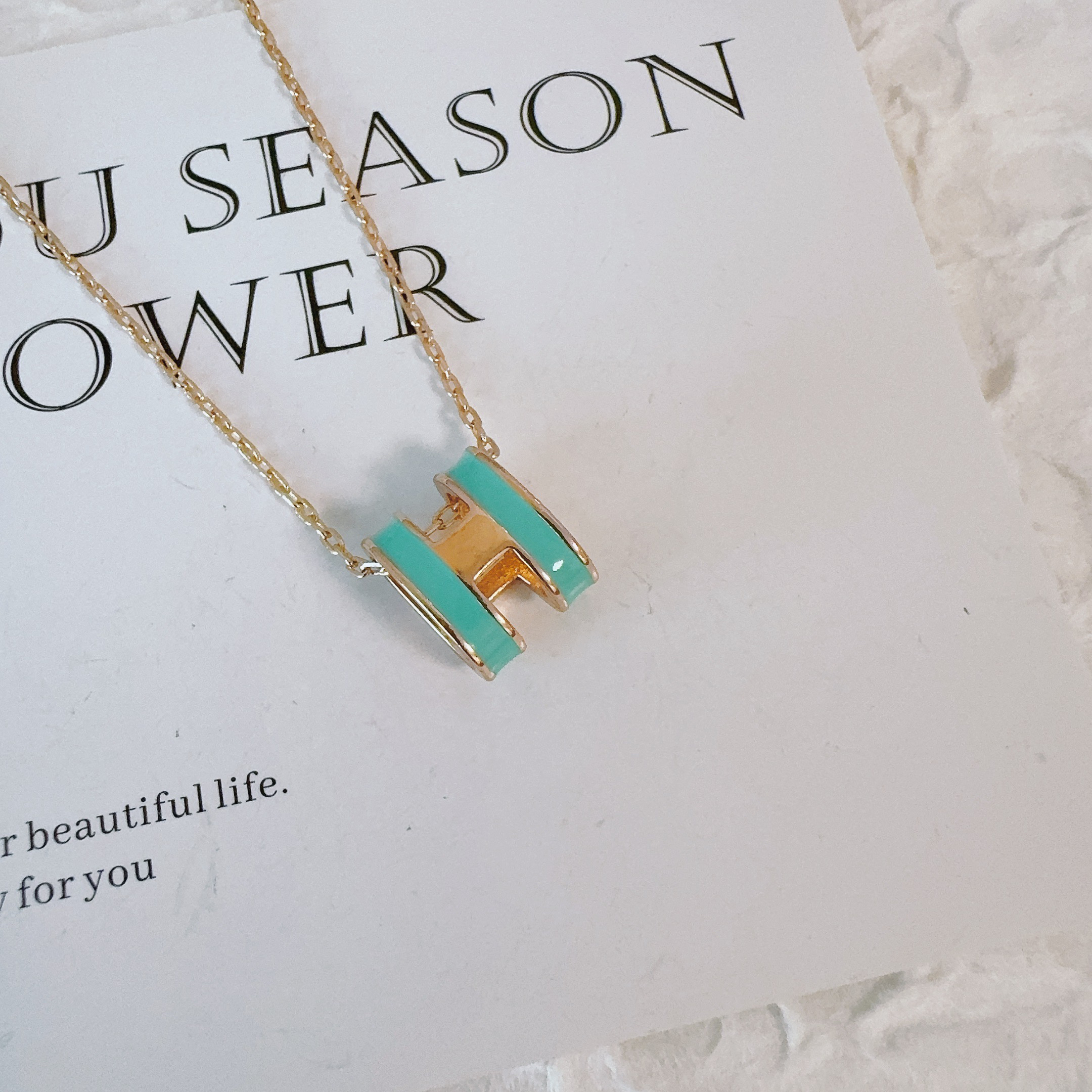 铜合金项链 1134 绿色大H项链