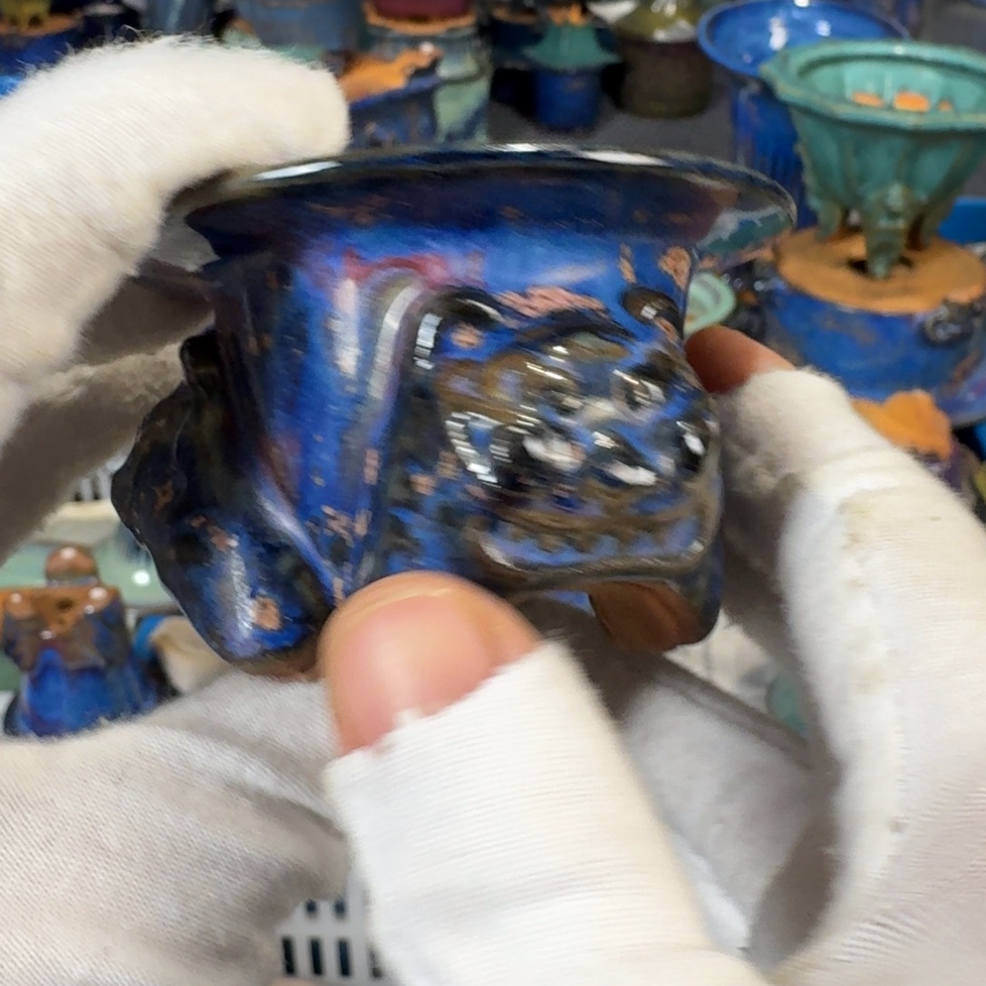 釉裂觉象花盆觉象花盆