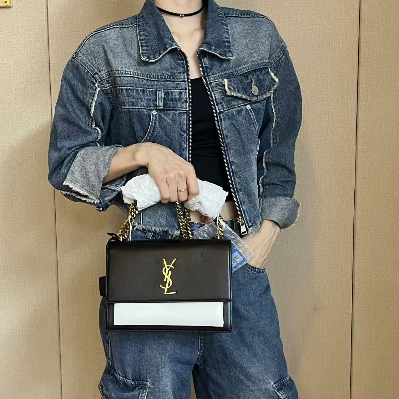 95新 YSL/圣罗兰 黑金日落链条包/甜甜精选/H03018